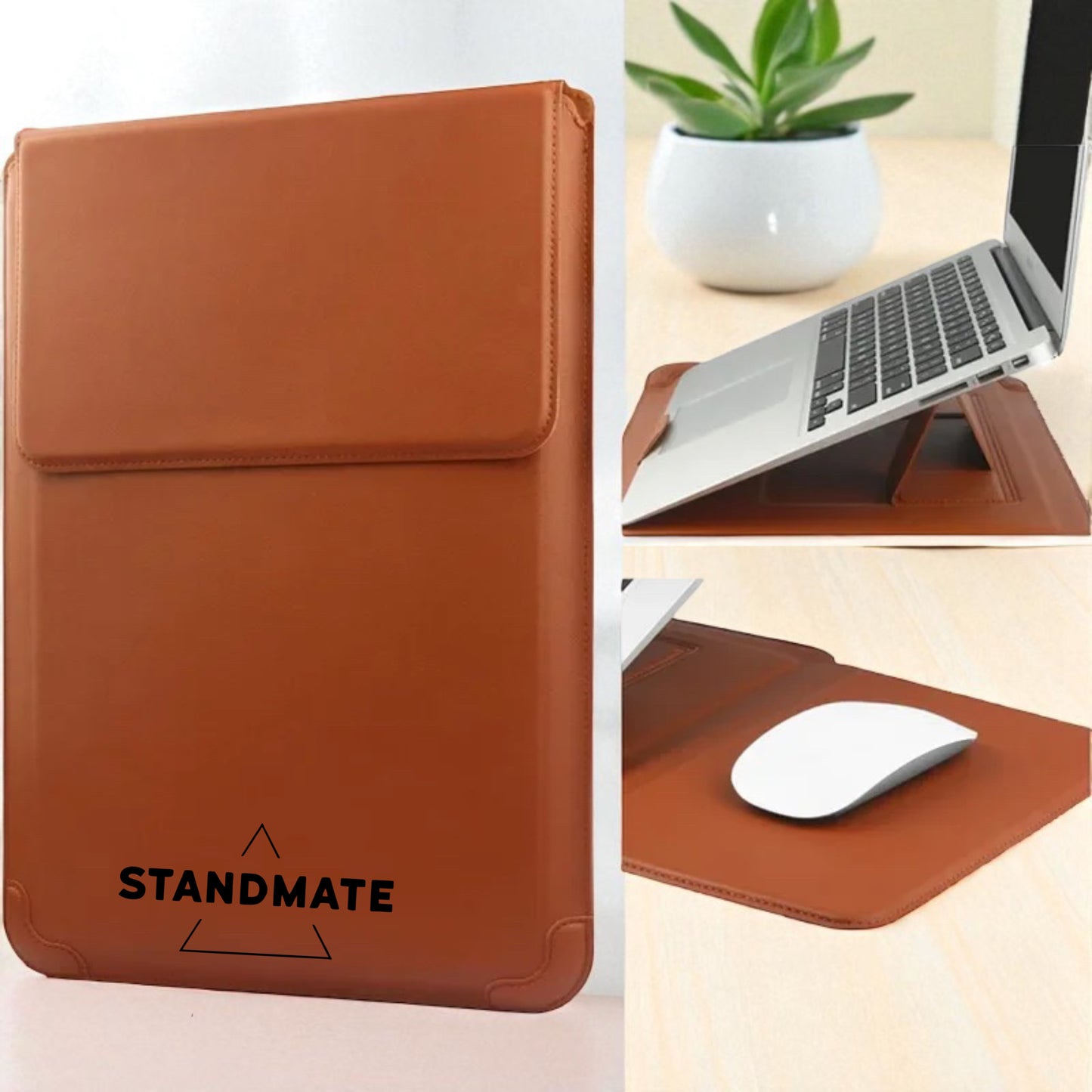 Stylish Luxury Leather Laptop Sleeve with Stand™